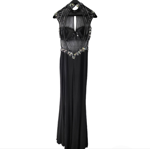 NWOT Dave & Johnny Black Crystal Evening Gown - Picture 2 of 5